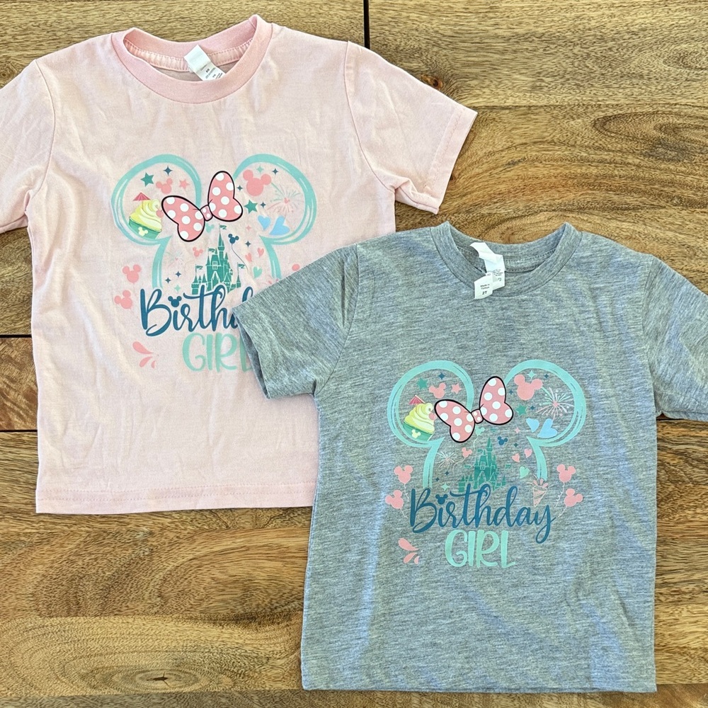Disney Minnie Mouse Kids Birthday Girl T-Shirts - Pink Gray Size 2T Super Soft